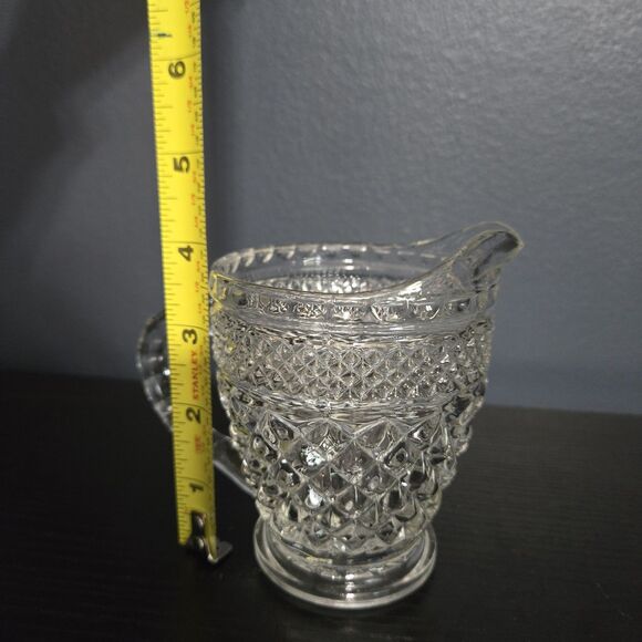Vintage Anchor Hocking Wexford - Clear Glass Creamer - Diamond Pattern - 4" tall - Picture 6 of 7